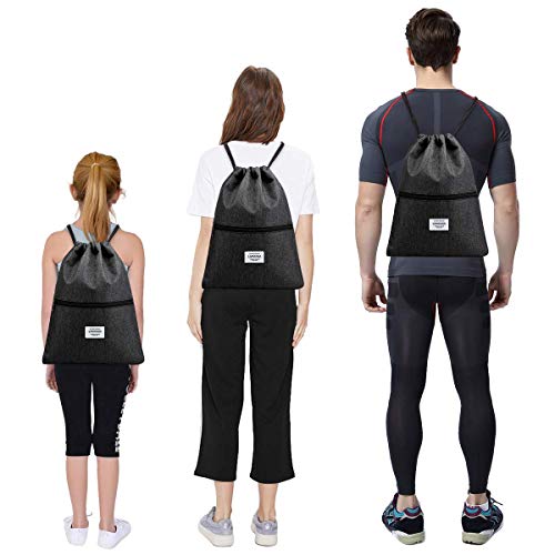 LIVACASA Mochila de Cuerdas Mujer Hombre Bolsas de Cuerdas Bolso Mujer Casual A Prueba de Agua Impermeable Bolsillo Exterior Extra Ajustable Correas de Hombros Negro