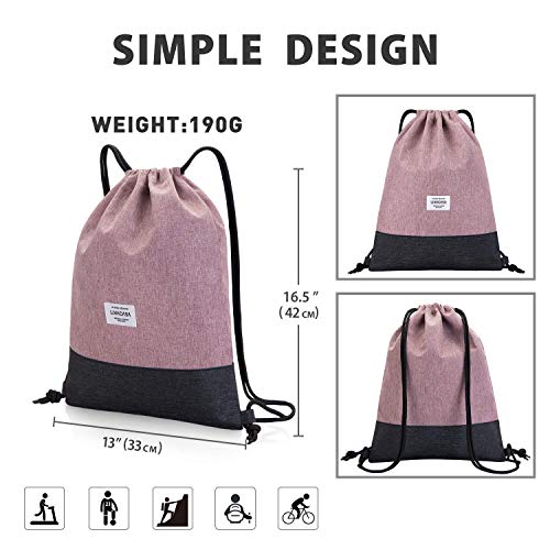 LIVACASA Mochilas de Cuerdas Mujeres Casual Mochilas Cordón Impermeable Gimnasio Deportes Ligero Gym Bag Rosa 43×33cm