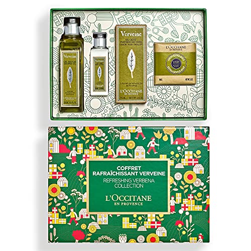 L'OCCITANE Refrescante Verbena Collection Gift Set, Verbena Luxury Shower Gel, Crema nutritiva de manos, Verbena Body Lotion, Jabón de lujo, verde (15KTVER21)