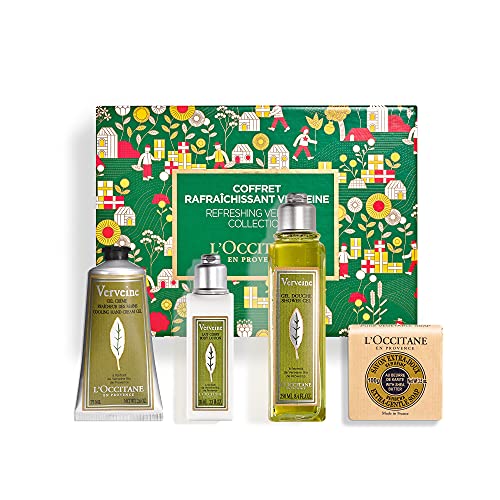 L'OCCITANE Refrescante Verbena Collection Gift Set, Verbena Luxury Shower Gel, Crema nutritiva de manos, Verbena Body Lotion, Jabón de lujo, verde (15KTVER21)