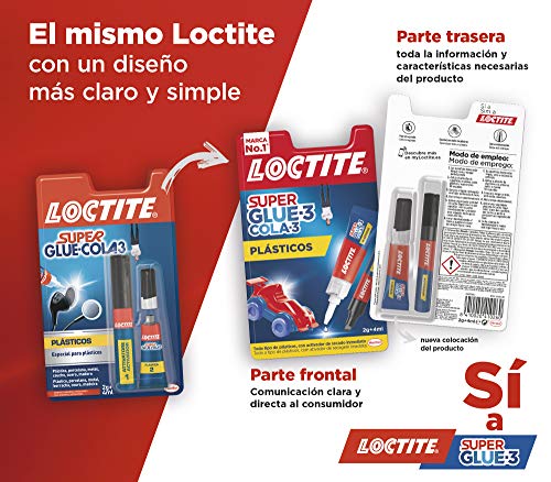 Loctite Super Glue-3, adhesivo instantáneo plasticos dificiles, 1 x 2gr+4ml