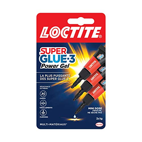 Loctite Super Glue-3 Power Gel Mini Dose, Pegamento fuerte enriquecido con goma, mini dosis de pegamento gel ultrarresistente, secado inmediato, pegamento transparente, paquete de 3 tubos de 1 g