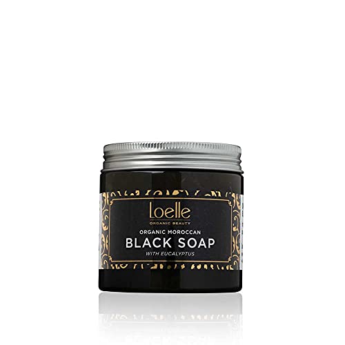 Loelle - Jabón Negro Marroquí 100% Orgánico - Hecho con Ingredientes Naturales - Exfoliantes Corporales Hammam Negros - Gel de Ducha Exfoliante (200g)