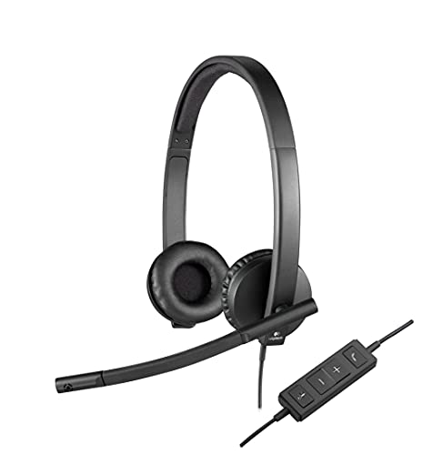 Logitech H570e Auriculares con Cable, Auriculares Estéreo con Micrófono con Supresión de Ruido, USB, Controles Integrados con Botón de Silencio, Indicador Led, PC/Mac/Portátil, Negro