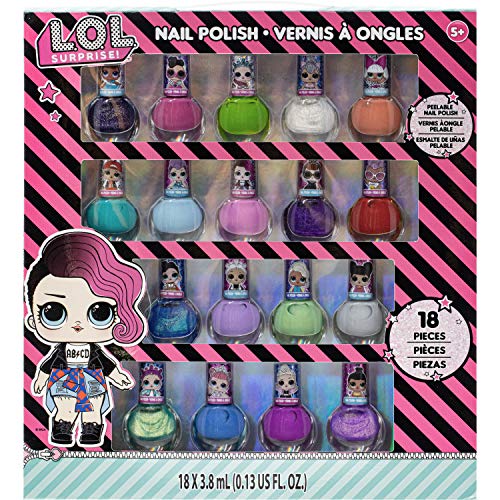 L.O.L Surprise! Townley Girl Juego de esmalte de uñas despegable no tóxico para niñas, colores brillantes y opacos, mayores de 5 años (18 piezas), para fiestas, fiestas de pijamas y cambios de imagen