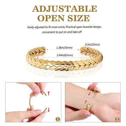 Lolalet Pulsera Regulable Chapada Oro 18K, Brazalete Muñequero Abierto Ajustable Modelado Trenzado, Joya Regalo para Mujer –Trigo Dorado