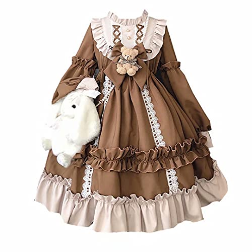 Lolita Princess Dress, Kawaii Sweet Lolita Dress Princess Tea Party Dresses Vestido de gasa con volantes de manga larga Disfraces de cosplay de princesa Disfraces Ropa encantadora para niñas y mujeres