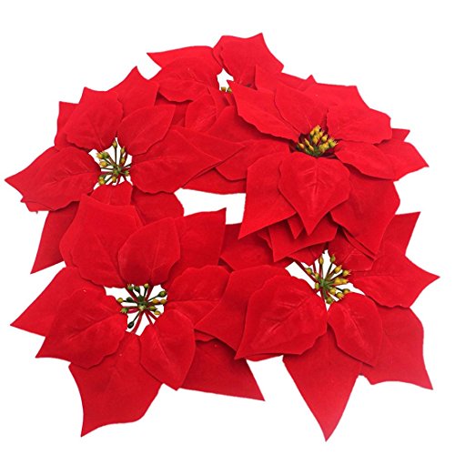 Lorigun 8"Poinsettia Artificial Flores de Navidad Falsas Flores Realistas de Seda Roja Adornos para Árboles de Navidad Decoración Guirnaldas de Navidad Decoración 12 Piezas Cabezas de Flores Falsas