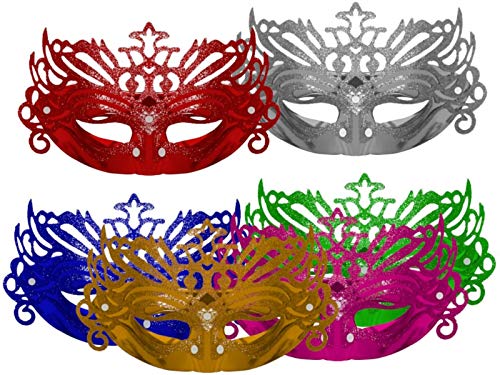 Lote de 25 Antifaces Venecianos con Purpurina(Surtidos). Artículos de Cotillones. Máscaras. Complementos para Fiestas y Eventos. Decoración Original para Nochevieja, Bodas, Comuniones y Cumpleaños. 