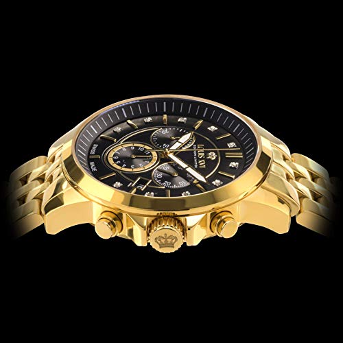 LOUIS XVI Aramis 880 - Reloj de pulsera para hombre, correa de acero, color dorado y negro, diamantes auténticos, cronógrafo, analógico, cuarzo, acero inoxidable