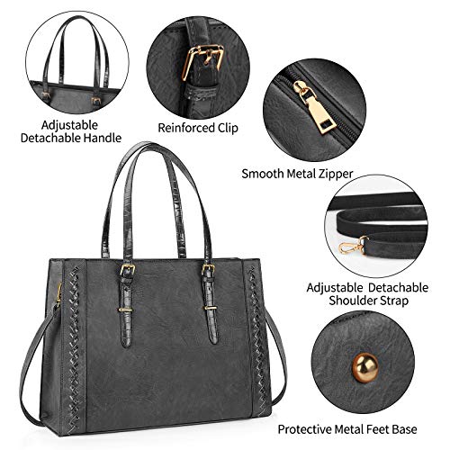 Lubardy Bolsos Mujer Grandes Bolso Universidad Mujer de Hombro Cuero Bolso Shopper Mujer para Portatil 15.6 Pulgadas Bolso Tote Impermeable de Compras PU Gris