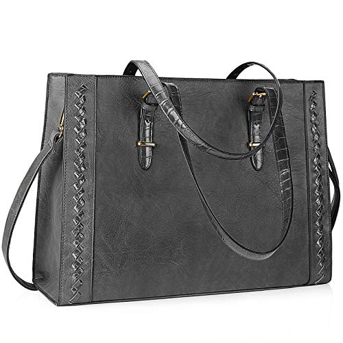 Lubardy Bolsos Mujer Grandes Bolso Universidad Mujer de Hombro Cuero Bolso Shopper Mujer para Portatil 15.6 Pulgadas Bolso Tote Impermeable de Compras PU Gris