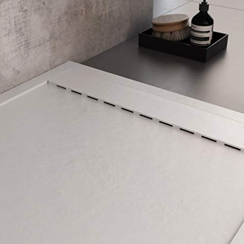 Luminosa ArredoBagno Plato de ducha de resina 140 x 70 cm – Efecto piedra antideslizante con GELCOAT – Modelo Luxury blanco – Rejilla de color sólido y desagüe incluidos