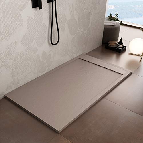 Luminosa ArredoBagno Plato de ducha de resina 170 x 70 cm – Efecto piedra antideslizante con GELCOAT – Modelo Luxury Arena – Rejilla de color sólido y desagüe incluidos