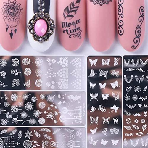 Lurrose 5 Piezas de Placas de Estampado de Uñas de Flores Diy Nail Art Stamper para Mujeres Niñas Accesorios de Uñas