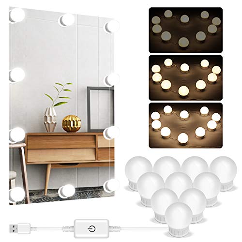 Luz de maquillaje, USB Luces de Espejo de Vanidad Luz LED de Espejo con 10 Bombillas Regulables Vanidad de Estilo Hollywood Luces de Espejo Bricolaje Luces Decorativas para Interiores