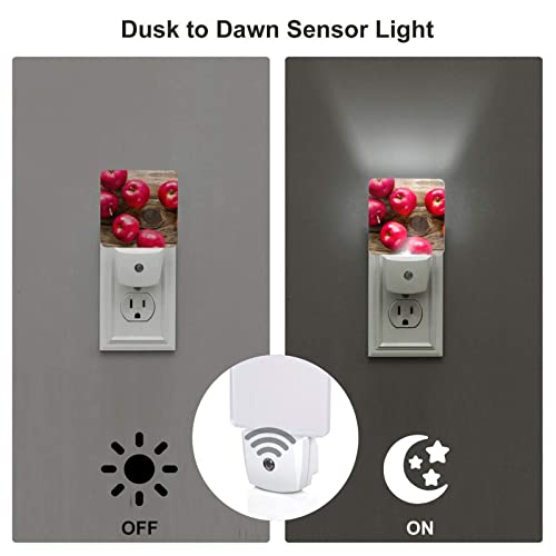 Luz de noche, luz de noche de pared enchufable para sala de estar, pasillo, dormitorio, luces de noche con sensor de anochecer a amanecer, manzana de frutas sobre madera, iluminación cómoda de 0,5 W