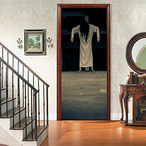 LXLTL 3D Door Sticker Wallpaper Fantasma Femenina en ruinas de Halloween Puertas Papel Pintado Puertas Autoadhesivo Papel Pintado Puerta extraíble Mural Puertas Pegatinas Fotográfico Pegatina PVC