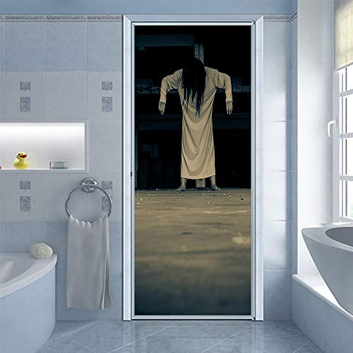 LXLTL 3D Door Sticker Wallpaper Fantasma Femenina en ruinas de Halloween Puertas Papel Pintado Puertas Autoadhesivo Papel Pintado Puerta extraíble Mural Puertas Pegatinas Fotográfico Pegatina PVC