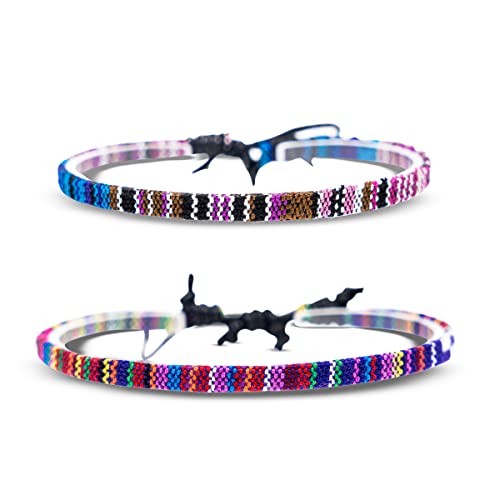 Made by Nami Pulsera Boho Surfer Set de 2 para Mujer y Hombre - Accesorios para Fiestas y de Playa - Hechos a Mano - Resistente al Agua y Ajustable - Pulseras de la Amistad Chicas (Multi & Púrpura)