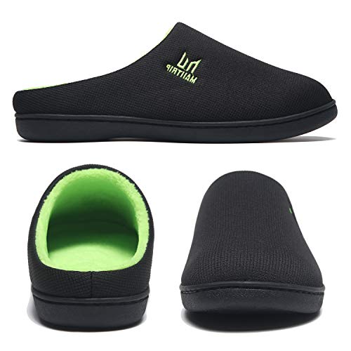 MAIITRIP Zapatillas de Estar por Casa Hombre Espuma de Memoria Pantuflas para Hombre Invierno Cálido Interior Exterior Antideslizante Zapatos Suela de Goma Slippers Negro Verde Tamaño 46 47