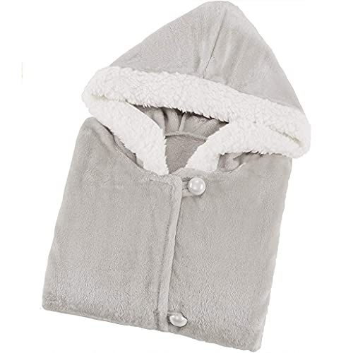 Manta de poncho, ultra suave y cómoda con capucha, manta de forro polar Sherpa para mujer, gris, talla única