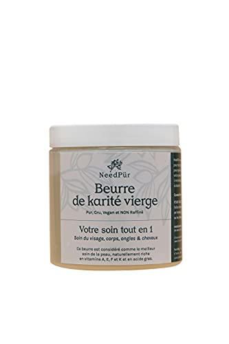 Manteca de karité virgen 100 % puro - NeedPür - No refinada, crudo y vegano. Cuidado hiperhidratante naturalmente orgánico para tu piel, del cuerpo, cara, manos, pies, cabello, tatuajes - 500 g