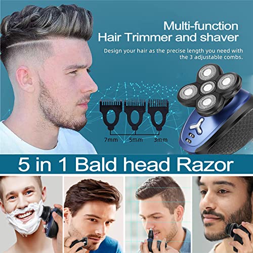 Maquina de Afeitar 5D, Afeitadora Barba Hombre 5 en 1, Afeitadora Electrica Hombre Recargable, Maquinilla de Afeitar para Barba, Nariz, Orejas y Limpieza Facial