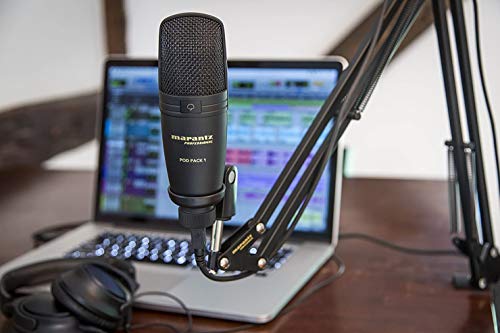 Marantz Professional Pod Pack 1 - Micrófono de Condensador USB, Kit de Podcasting Completo y Profesional con Soporte de Brazo Articulado Totalmente Ajustable y Cable USB