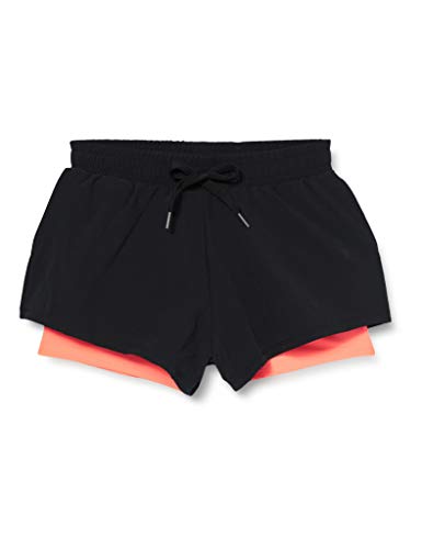 Marca Amazon - AURIQUE Shorts para Correr con Doble Capa Mujer, Negro (negro/geranio)., 36, Label:XS