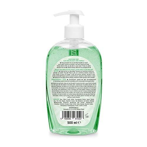 Marca Amazon - Solimo Jabón de manos líquido - Aloe Vera - Paquete de 4 (4 Botellas x 500ml)