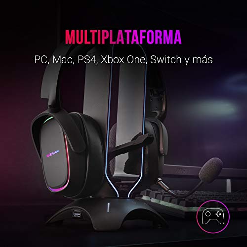 MARSGAMING MHAX Negro, Auriculares RGB Multiplataforma con Mic extraíble, 53 mm HiFi, Grande