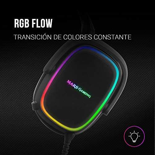 MARSGAMING MHAX Negro, Auriculares RGB Multiplataforma con Mic extraíble, 53 mm HiFi, Grande