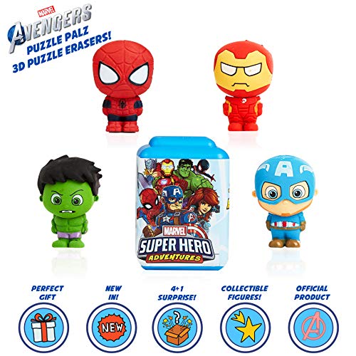 Marvel Figuras para Niños, Pack 5 Muñecos Marvel Iron Man Spiderman Capitan America y Hulk, Gomas de Borrar Coleccionables, Regalos Originales para Niños Edad 3+ (Avengers Gomas de borrar)