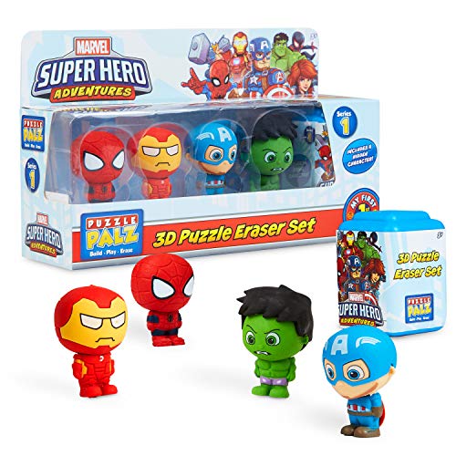 Marvel Figuras para Niños, Pack 5 Muñecos Marvel Iron Man Spiderman Capitan America y Hulk, Gomas de Borrar Coleccionables, Regalos Originales para Niños Edad 3+ (Avengers Gomas de borrar)