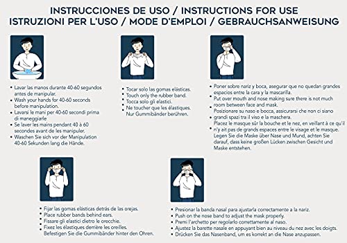 Mascarilla FFP2 Celeste Homologada, interior negro anti maquillaje, Fabricada en España, 20 unidades, Alta eficiencia 5 capas, CE 0161