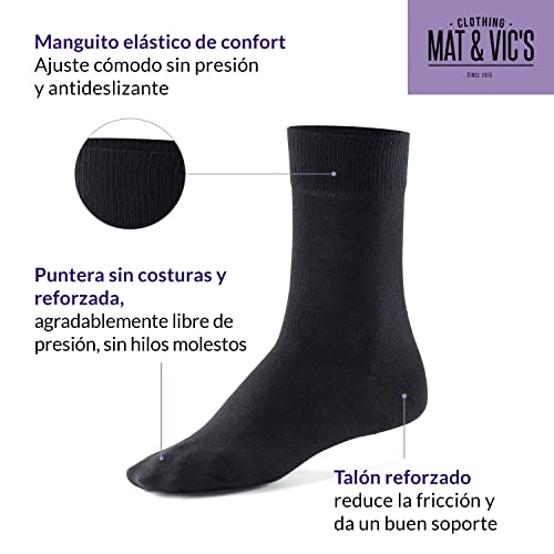 Mat & Vic’s Calcetines Clásicos de Vestir para Hombre y Mujer, Algodón, Certificado Oeko-Tex 100, cómodos (5 pares, negro, UK 6-8.5 / EU 39-42)