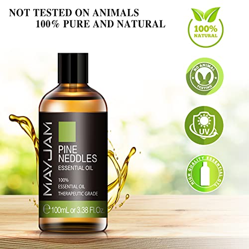 MAYJAM Aceites Esenciales de Agujas de Pino 100 ml, 100% Aceites Esenciales Naturales Puros, Aceite Esencial de Aromaterapia de Grado Terapéutico, Aceites de Fragancia para Difusor, Humidificador