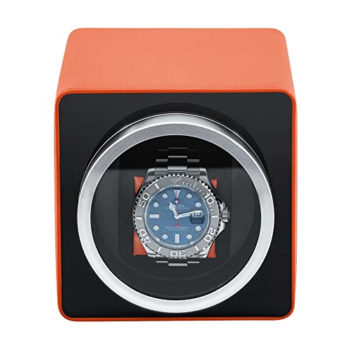 Mcbazel Caja de Relojes Automaticos Estuche para 1 Relojes, Watch Winder de Cuero PU Super Silencioso Caja Organizadora con 3 Opciones de dirección / 4 configuraciones de Velocidad - Naranja