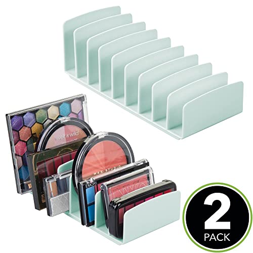 mDesign Juego de 2 organizadores de Maquillaje de plástico sin BPA – Bandeja de Maquillaje con 9 Compartimentos Verticales – Organizador de cosméticos para Lavabo, tocador o Armario – Verde Menta