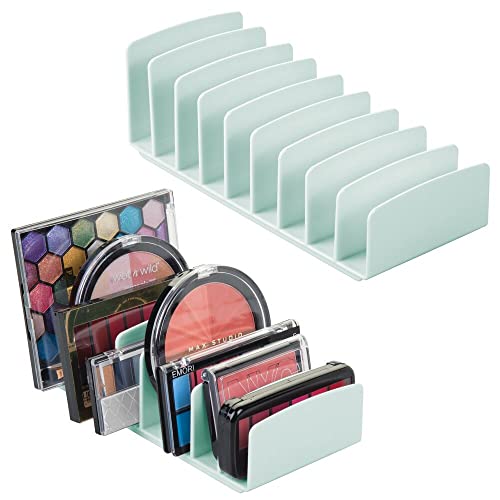 mDesign Juego de 2 organizadores de Maquillaje de plástico sin BPA – Bandeja de Maquillaje con 9 Compartimentos Verticales – Organizador de cosméticos para Lavabo, tocador o Armario – Verde Menta