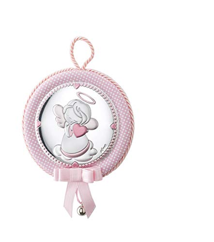 MEDALLA CUNA BILAMINADA PLATA ROSA ANGELITO CORAZON (10CM) EV5107/02R