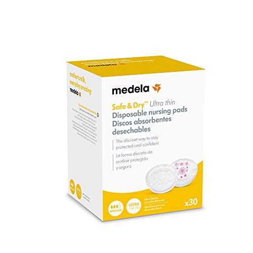 Medela Discos absorbentes desechables Safe & Dry Ultra thin - Discos de lactancia extremadamente finos y muy absorbentes, paquete de 30 discos de lactancia embalados individualmente