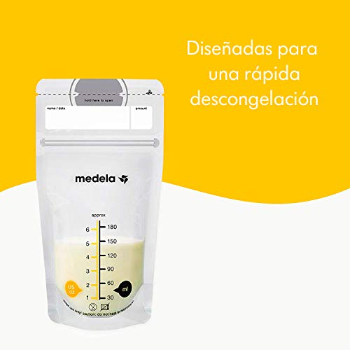 Medela pack de bolsas de almacenamiento de leche materna de 180 ml - Paquete de 25 bolsas de recogida de leche materna sin BPA con doble cierre, de congelación y descongelación rápida