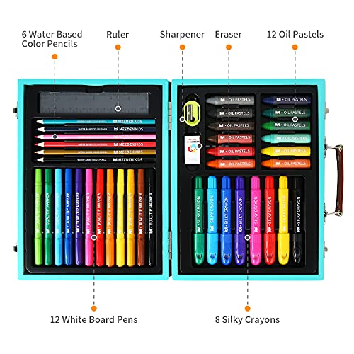 MEEDEN Arte Juego para Niños, Juego de dibujo para Niños con Caja de Madera Portátil,Colorear Libro,Crayones Sedosos,Colores Lápices y Suministros Arte para Pintar Kit de Arte para Niños,Niñas y Niños