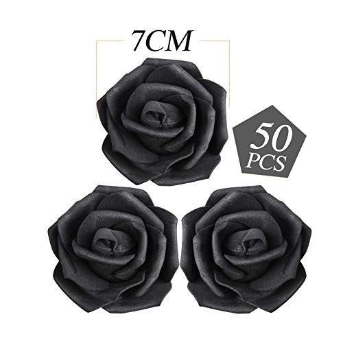 MEJOSER 50pcs Flores Rosas Artificiales en Espuma Cabezas de Rosa 7cm Rosas Falsas Decoración Boda Mesa Fiesta San Valentín Hogar Manualidades Oso Color Negro