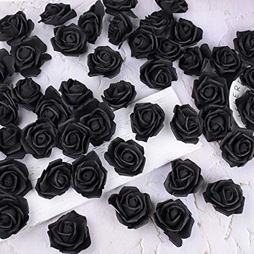 MEJOSER 50pcs Flores Rosas Artificiales en Espuma Cabezas de Rosa 7cm Rosas Falsas Decoración Boda Mesa Fiesta San Valentín Hogar Manualidades Oso Color Negro