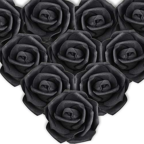 MEJOSER 50pcs Flores Rosas Artificiales en Espuma Cabezas de Rosa 7cm Rosas Falsas Decoración Boda Mesa Fiesta San Valentín Hogar Manualidades Oso Color Negro