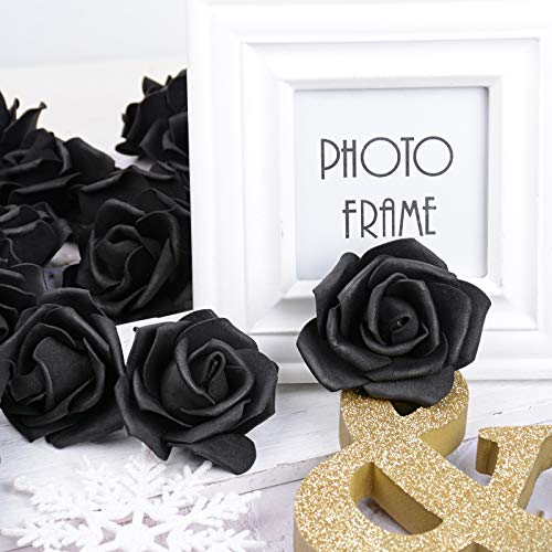 MEJOSER 50pcs Flores Rosas Artificiales en Espuma Cabezas de Rosa 7cm Rosas Falsas Decoración Boda Mesa Fiesta San Valentín Hogar Manualidades Oso Color Negro