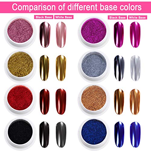 MELLIEX 8 Colors Efecto Espejo para Uñas, Metalicas Cromo en Polvo para Uñas Polvo Acrilico Para Uñas, con 16 Piezas Palos de Sombra de Ojos